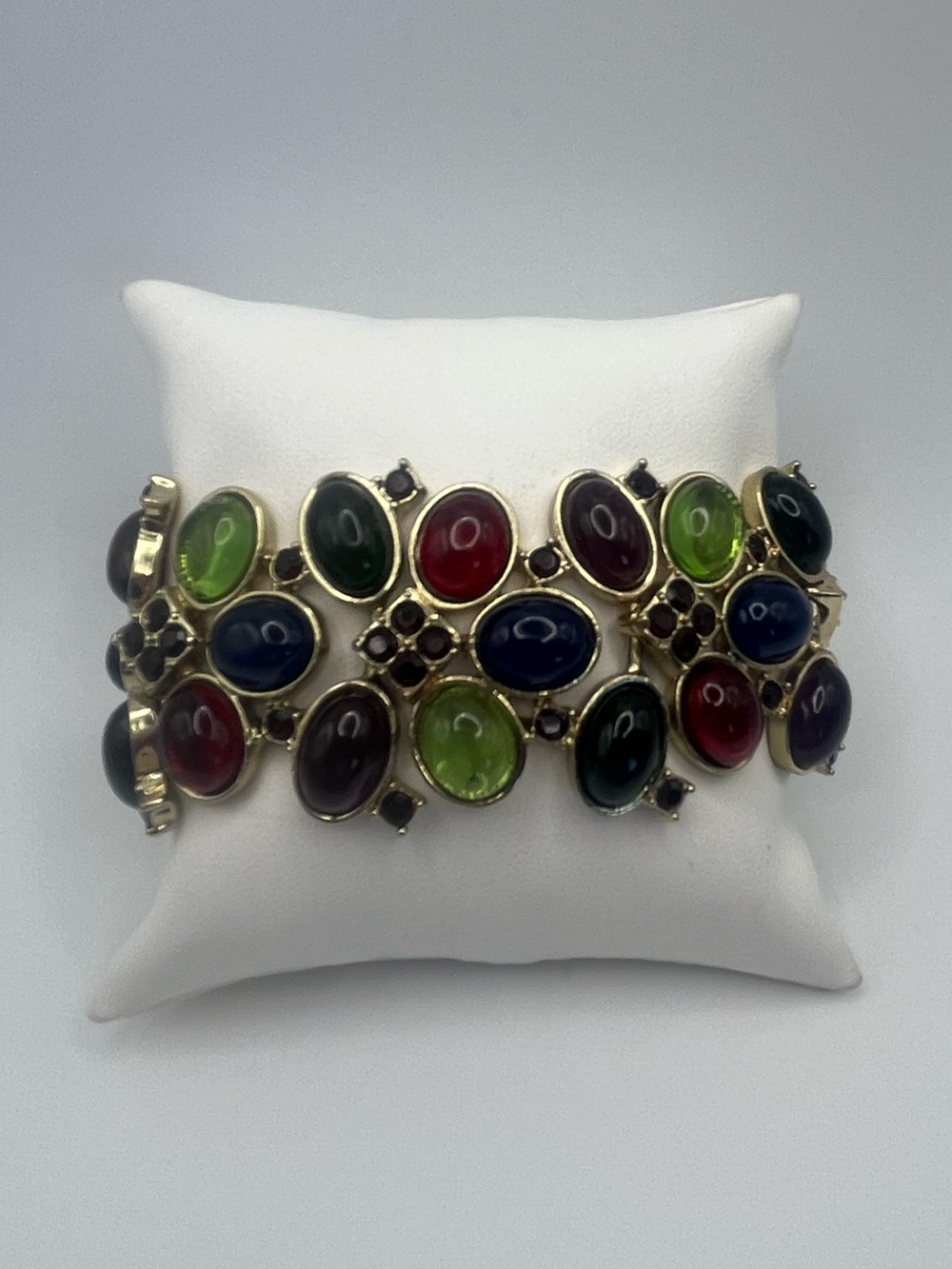 Multicolor Oval Acrylic Cabochon Statement Bracelet - Designer Style